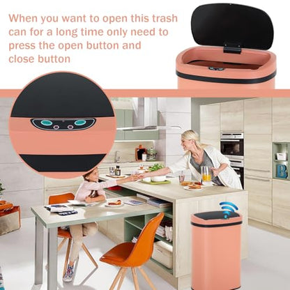 13 Gallon Stainless Steel Trash Can Automatic Trash Can Garbage Can Bathroom Garbage Can with Lid for Kitchen Living Room Office Bathroom, Electronic Motion Sensor Automatic, Pink - color: Pink