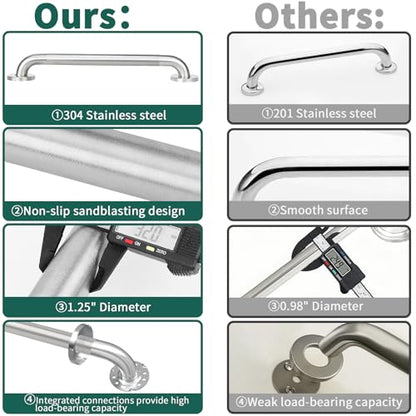 Shower Grab Bars for Seniors, Bathroom Safety Bar 12 Inch | 304 Stainless Steel Balance Handrail, ADA Compliant, Non-Slip Shower Handles for Elderly, Handicap, Children and Disabled - size: 12 Inch