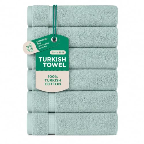 SALBAKOS 6-Piece 100% Turkish Cotton Hand Towels, 16x30 inch, Seafoam Green | Large Size Thick Super Soft Highly Absorbent, Versatile Hair Face & Hand Drying Towel, Premium Hotel Quality Made in Turkey - color: Seafoam Green, size: 6 Hand Towels