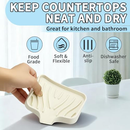 2 Pack Silicone Soap Dish with Drain, Self Draining Bar Soap Holder for Shower, Silicone Dish Soap Tray, Bathroom and Kitchen Sink Organizer, Beige - color: Beige
