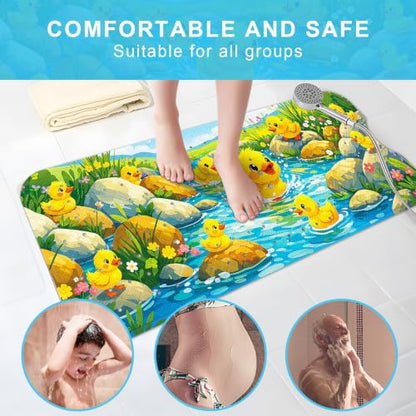 Baby Bath Mat for Tub Non Slip Kids, BPA Free Extra Long Bathtub Mat 40x16 with Drain Holes and 200 Suction Cups, Non Toxic Machine Washable Toddler Bath Mat, No Fading, Splash Duck - color: Z-duck 2