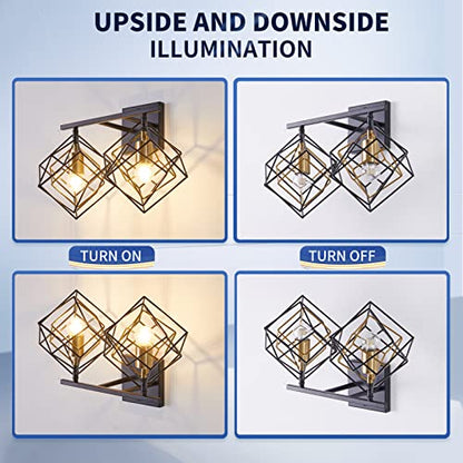 Bathroom Vanity Light with 2 Bulbs Bathroom Light Fixtures Over Mirror with 2 Rotatable Cube Shades Modern Wall Mounted Matte Black - color: Matte Black With Pineapple Gold, size: 2-Lights ( 16" Width )