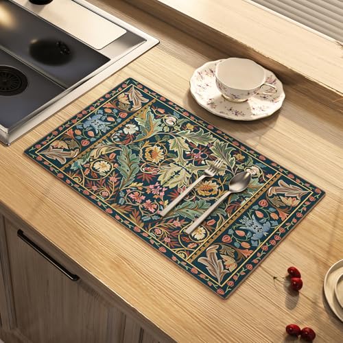 Dish Drying Mat Paisley Absorbent Diatomite Coffee Mat, 12" x 16" | Rubber Backed, Bohemian Decor, Non Slip Base, Countertop, Espresso Machine, Bathroom - color: Black, size: 16" x 12"
