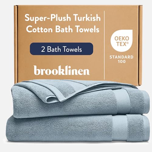 Brooklinen 100% Turkish Cotton Bath Towels Spa-Quality Cotton - Set of 2, Storm - color: Storm Blue, size: Bath Towel 2-Pack