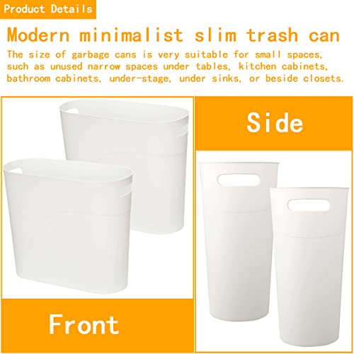 2 Pack Small Narrow Trash Can with Handles 3.2 Gallon/12 L White Slim Waste Basket Office Narrow Garbage Bin Slim Garbage Container Bin Fits Bathroom, Under Desk, Home - color: White