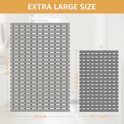 Yolife PVC Large Shower Mat, 35.4 × 24 Inch Non Suction Cup Non Slip Shower Floor Mat, Easy to Cut & Curlable Stand Up Shower Stall Mat, Heavy Duty Bath Shower Mats for Inside Shower - color: Light Grey