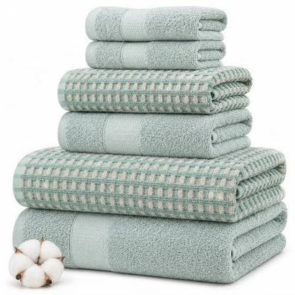 Modern Threads 6 Piece Cotton Bath Towel Set – Ultra Soft 600 GSM Towels – Bathroom Set with Hand Towels and Washcloths – Waffle (Sage Mist) - color: Sage Mist, style: Waffle