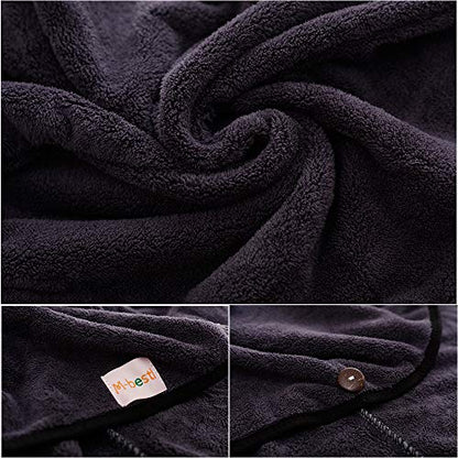 M-bestl 2 Pack Hair Drying Towels, Hair Towel Wrap,Absorbent Microfiber Hair Towel Turban with Button Design to Dry Hair More Quicker(Blue&Dark Gray) - color: Blue&dark Gray