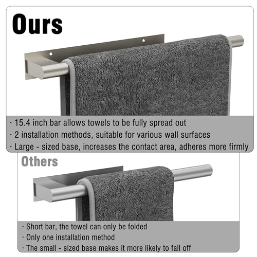Hand Towel Holder, Adhesive or Drill Wall Mount, Brushed Nickel | 15 Inch Hand Towel Bar, 304 Stainless Steel, Rustproof, Stick on Towel Racks for Bathroom, Kitchen, RV - color: Brushed Nickel