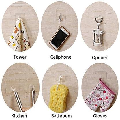 Hawsam 8PCS Clear Adhesive Sticky Wall Hooks,No Drilling Strong Waterproof Sticker Hanger for Kitchen, Shower and Bathroom 20kg/44lb. (Max Loading) | No Drilling Strong Adhesive Waterproof Design Clear Hooks Set for Kitchen,Shower and Bathroom 20kg/44lb