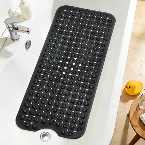 Extra Long Bathtub Mat Non Slip Bath Mat Black 40"x16" Full Size | Soft Bath Mat for Tub, Bath Tub Shower Mats for Bathroom Floor with Big Suction Cups & Drain Holes, Easy Washable, BPA Free - color: Black, size: 40" x 16" (Rectangular)