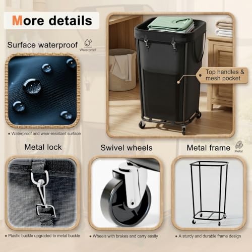 Homedepal 160L Rolling Laundry Basket with Wheels & Removable Bag - Easy‑Move Hamper for Bathroom and Laundry Room (160L Black) - color: 160L Black