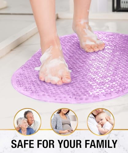 HITSLAM Oval Bathtub Mat Non Slip, 27x15 Inch Bubble Bath Tub Mat for Bathroom, Machine Washable Shower Mat with Suction Cups and Drain Holes, Purple - color: Purple, size: 27" x 15" (Oval)