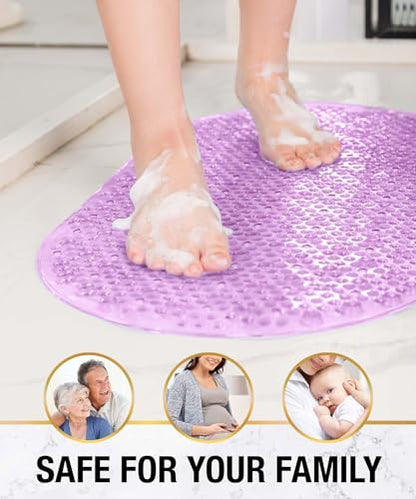 HITSLAM Oval Bathtub Mat Non Slip, 27x15 Inch Bubble Bath Tub Mat for Bathroom, Machine Washable Shower Mat with Suction Cups and Drain Holes, Purple - color: Purple, size: 27" x 15" (Oval)