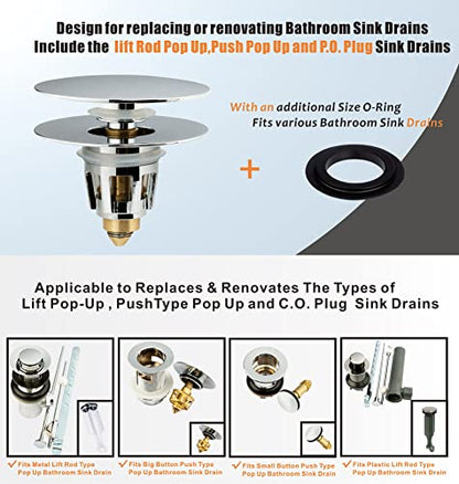 Universal Bathroom Sink Drain Stopper, Fits Most Pop-Up Drains for Vessel Sink Lavatory Vanity, Sink Drain Strainer with Detachable Hair Catcher, Tested by Plumber in US (Chrome Plated) - color: Chrome Plated
