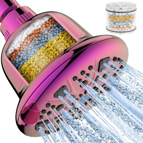 MakeFit Filtered Shower Head - High Pressure Shower Head with Filter for Hard Water Softener - 7 Settings Bathroom Rain Showerhead to Remove Chlorine and Heavy Metals (Radiant Rainbow) - color: Radiant Rainbow, style: Premium Filter