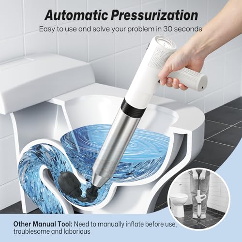 Electric Toilet Plungers for Bathroom,4 in 1 Toilet Unclogger,Auto-inflation Toilet Plunger Clog Remover Get Instant Result,High Pressure Toilet Plunger Heavy Duty for Washbasin,Sinks,Drain-White - color: White