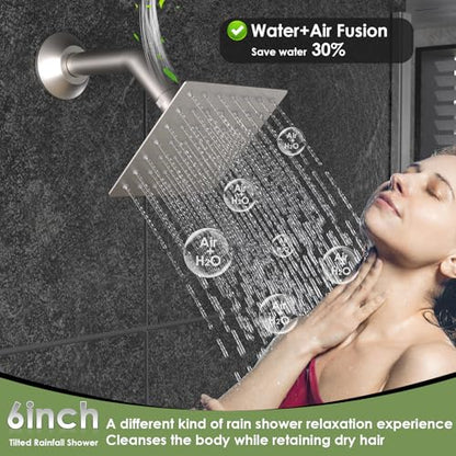 Enga Dual Shower Head System with Body Jets, 12"+ 6" Wall Mounted Dual Rain Shower Faucet with Valve Kit, Brushed Nickel - color: Brushed Nickel, style: Wall-12"+6"+Jets