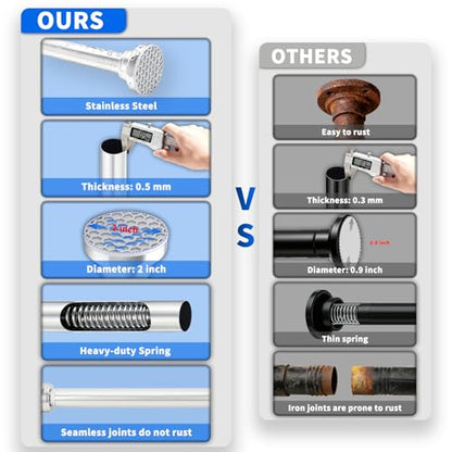 Silver Shower Curtain Rod 45-82 Inch Integration Tension Curtain Rod, Load 44LBS No Splice 304 Stainless Steel Adjustable Spring Heavy Duty Tension Rods for Bathroom Windows No Drill Non Slip - color: Silver, size: 45-82 Inch