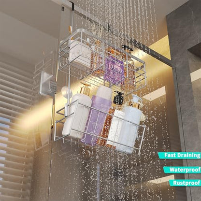 HapiRm Hanging Shower Caddy Organizer - No Drilling Shower Organizer with Inclined Shelf, Rustproof & Waterproof 304 Stainless Steel Bathroom Caddy - Silver - color: Silver-Inclined Shelf