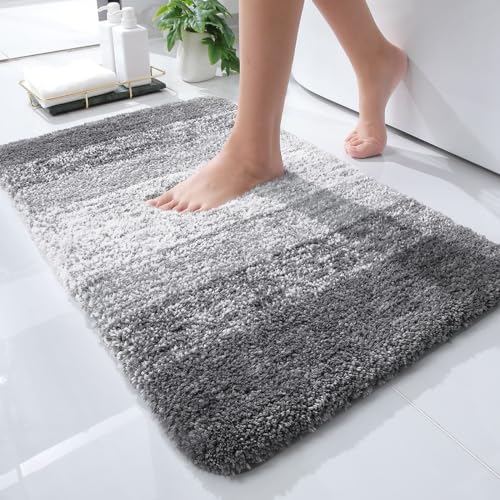 OLANLY Small Bathroom Rugs 24x16, Extra Soft Absorbent Microfiber Bath Rugs | Grey, Non-Slip Quick-Drying Rubber Backing, Machine Washable Plush Bath Mat for Floor, Tub and Shower, Home Decor Accessories - color: Grey, size: 24" X 16"