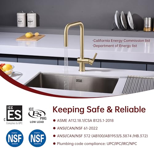 SUMERAIN Pull Out Kitchen Faucet with Dual Sprayer Mode, Brushed Gold | Single Hole, Stainless Steel, Modern Sink Faucet, Single Handle, 360° Swivel Spout, Easy Installation - color: Brushed Gold