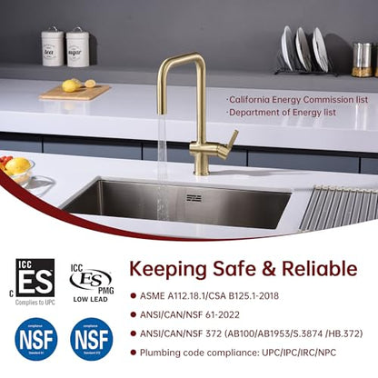 SUMERAIN Pull Out Kitchen Faucet with Dual Sprayer Mode, Brushed Gold | Single Hole, Stainless Steel, Modern Sink Faucet, Single Handle, 360° Swivel Spout, Easy Installation - color: Brushed Gold