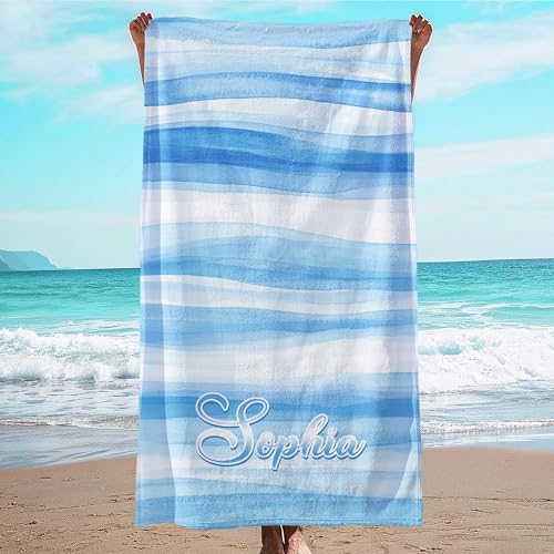 JML Custom Beach Towel with Name, Personalized Microfiber Beach Towel with Name, Large, Soft, Quick Dry & Absorbent for Swim, Pool,Adult,Summer Holiday,Vacation,Travel,Gift for Anniversary, Birthday - color: Blue Waves-0, size: 1 Pack-35" x 70"