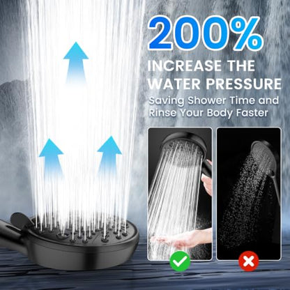 FEELSO Shower Head with Handheld Spray, 8" High Pressure Rain Showerhead | 7+8 Modes Dual Shower Head, Anti-Clog Nozzles, 71” Shower Hose Extra Long, Adjustable Holder, Shower Separately or Together - color: Matte Black