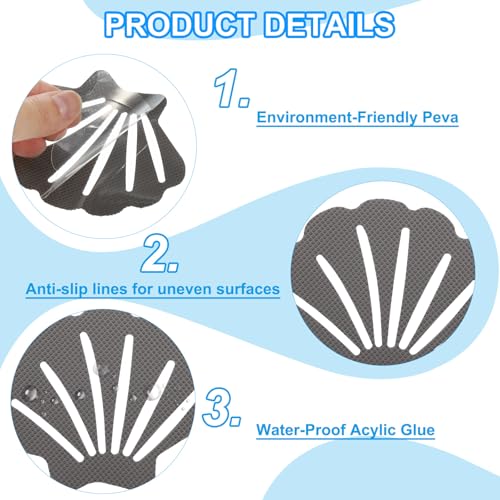 PATIKIL Bathtub Non Slip Stickers 3.54x2.76 Inch, 12 Pack Shell Safety Shower Floor Anti Slip Stickers with Adhesive Decals Scraper for Bath Tub Shower Floor Stair, Gray