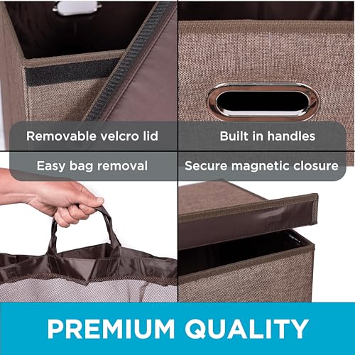 BirdRock Home Single Laundry Hamper with Lid and Removable Liner | Linen | Easily Transport Laundry | Foldable Hamper | Cut Out Handles - color: Brown, style: Single