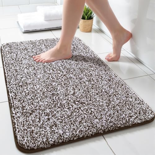 Bathroom Rug 17x24 Inch, Soft Absorbent Small Bathroom Rug for Shower Floor | Enqinar Non Slip Washable Bath Rugs, Plush Thick Microfiber Bath Mat for Tub Sink Vanity, Brown and White - color: Brown and White, size: 17" x 24"