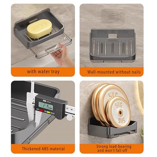 Shower Soap Dish Holder (Includes 2 hooks), Bar Soap Holder with Drain, Wall Mounted Soap Box Container for Shower, Bathroom, Bathtub, Kitchen Sink, Adhesive Included, 4.72*2.95*1.18in (12*7.5*3cm)