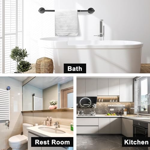 MGahyi Adjustable Stainless Steel Towel Racks for Bathroom 13.18-24In | Rustproof Single Towel Bar Wall Mounted, Sturdy & Space-Saving Towel Holder Rod for Bathroom Accessories, Black - color: Black