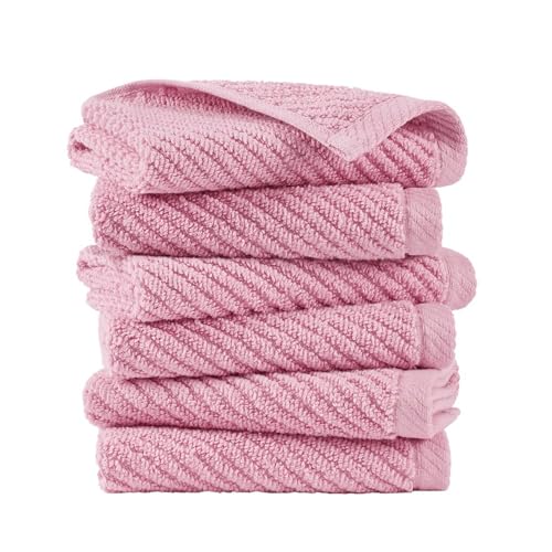 Madison Park 100% Zero Twist Cotton 6 Piece Bathroom Washcloth Set, Pink | 13" x 13" Bath Face Towels, 500 GSM Diagonal Ribbed Wash Cloths, Soft, Quick Dry, Highly Absorbent, Durable, Modern, OEKO TEX - color: Pink, size: 6 Piece Washcloth Towel Set