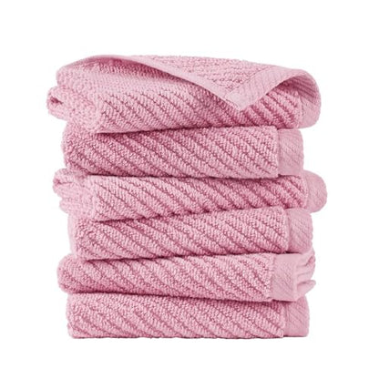 Madison Park 100% Zero Twist Cotton 6 Piece Bathroom Washcloth Set, Pink | 13" x 13" Bath Face Towels, 500 GSM Diagonal Ribbed Wash Cloths, Soft, Quick Dry, Highly Absorbent, Durable, Modern, OEKO TEX - color: Pink, size: 6 Piece Washcloth Towel Set