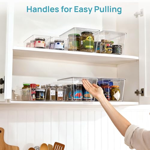 Vtopmart 8 Pack Clear Storage Bins with Lid Set for Pantry Organizer | 4 Large and 4 Small Plastic Pantry Storage Bins with Handle, Storage Containers for Pantry, Kitchen, Fridge, Cabinet - size: Set A