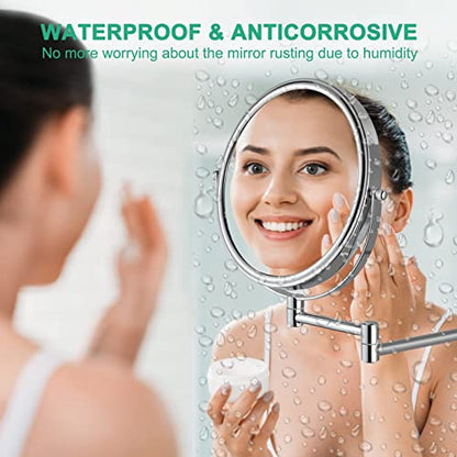 Beauty Mirror,10X Hotel Bathroom Wall Mounted Makeup Mirror, 8 Inch Extendable Bathroom Mirror Foldable Magnifying Double-Sided Shaving Mirror for Bathroom Vanity Brushed Nickel 8 inches 7X