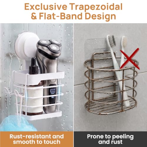 Upgraded Suction Cup Toothbrush Holder with Visible Safety Indicator, White | Heavy Duty Stainless Steel Shower Electric Tooth Brush and Toothpaste Organizers, Removable, No Drilling, Anti-Puddling - color: White Pro