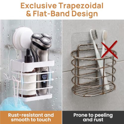 Upgraded Suction Cup Toothbrush Holder with Visible Safety Indicator, White | Heavy Duty Stainless Steel Shower Electric Tooth Brush and Toothpaste Organizers, Removable, No Drilling, Anti-Puddling - color: White Pro