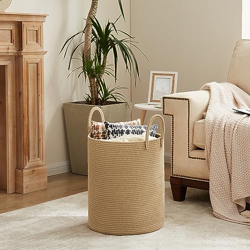 YOUDENOVA Cotton Laundry Hamper, 72L - Woven Collapsible Basket - Jute Brown | Woven Collapsible Laundry Basket, Clothes Hamper with Reinforced Handles in the Laundry Room, Bedroom, Bathroom - color: Jute Brown, size: 72L