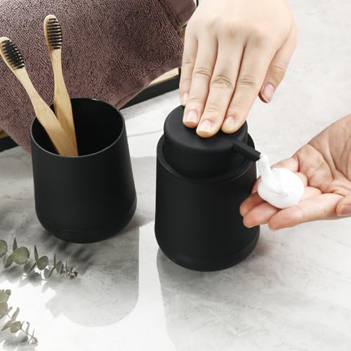GAHEFY Black Bathroom Countertop Accessories Set - Foaming Soap Dispenser and Toothbrush Holder with Silicone Boot,Vanity Tray (Black Foam) - color: Black Foam