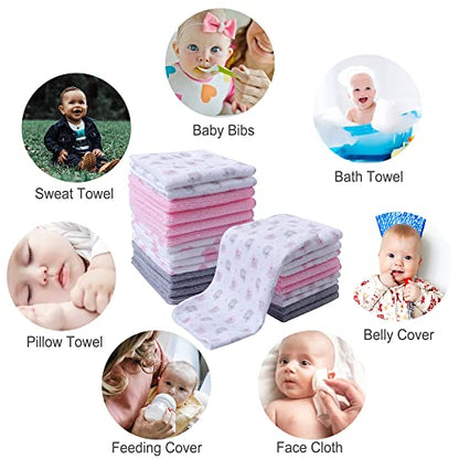 softan Baby Washcloths, 24Pack Baby Wash Cloths Extra Soft & Ultra Absorbent, Baby Towels and Washcloths Face Towel Unisex for Boys Girls Body, Washclothes Gentle on Sensitive Skin, 9x9 Pink Elephant - color: Pink Elephant