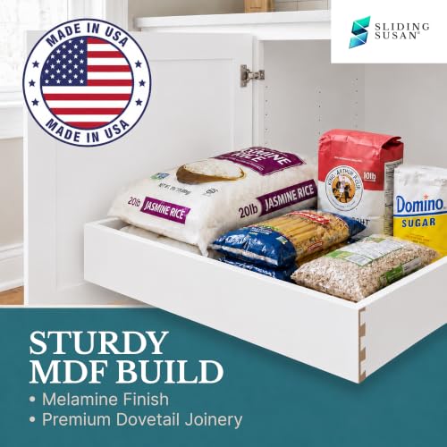 White Melamine Pull-Out Cabinet Drawer Organizer 12" W x 21" D | Heavy Duty (100Lbs) Pullout Inserts with Sturdy MDF Core, Soft Close Sliding Shelf for Kitchen and Storages, Fully Assembled - size: 12x21x3