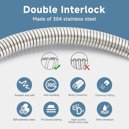 39 Inches 304 Stainless Steel Shower Hose Extra Long Brushed Nickel | High Pressure Handheld Shower Head Hose with Brass Insert and Nut,Flexible Rv Shower Hoses Replacement For Cleaning Pet 1 Pcs - color: Brushed Nickel, size: 39 Inches
