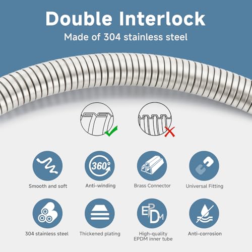 23 Inches 304 Stainless Steel Shower Hose Extra Short Brushed Nickel | High Pressure Handheld Shower Head Hose With Brass Insert And Nut-durable,Flexible Rv Shower Hose Replacement - color: Brushed Nickel, size: 23 Inches