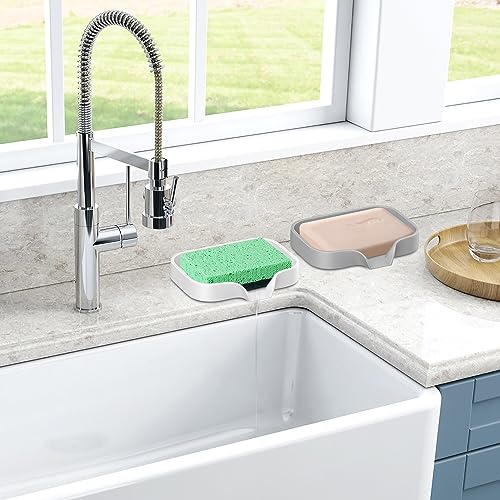 Silicone Soap Holder, 4 Pcs Thickened High-Purity Silicone Self Draining Trays for Bathroom Showers (White) - color: White