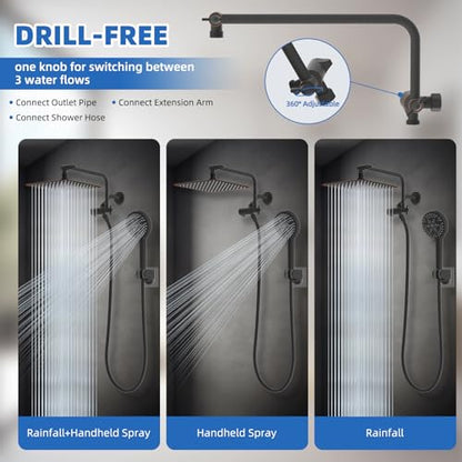 10" Metal Rainfall Shower Head with 10-Mode Handheld, Oil Rubbed Bronze | NSF/ANSI/CAN 372 Certified, High Pressure Showerhead Combo with 11" Adjustable Shower Arm, 71" Hose, Shower Head Holder - color: Oil Rubbed Bronze, style: Square 10"