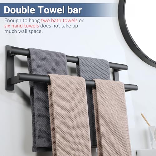 SAYAYO Double Towel Bar for Bathroom, 24 Inch Matte Black Bath Towel Rack Towel Holder Wall Mounted, SUS304 Stainless Steel - color: Matte Black, size: 24 Inch