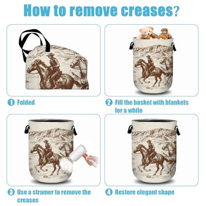 American Wild West Desert Cowboys Laundry Basket, Laundry Hamper Collapsible Oxford Cloth with Handle Clothes Storage Bin for Bathroom Laundry Room Bedroom 15.7 X 20 Inch - color: American Wild West Desert Cowboys